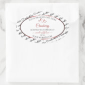 白黒ワードクラウド製品ラベル赤いハート 楕円形シール (バッグ)