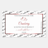 白黒ワードクラウド製品ラベル赤いハート 長方形シール (正面)