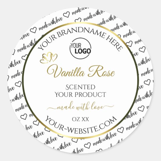 白黒ワードクラウド ゴールド製品ラベルロゴ ラウンドシール (正面)