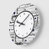 白黒ワード前向きタイポグラフィ時計 ラージ壁時計 (傾斜)