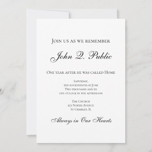 白黒ヴァイオリンミュージシャン命日 招待状 (裏面)