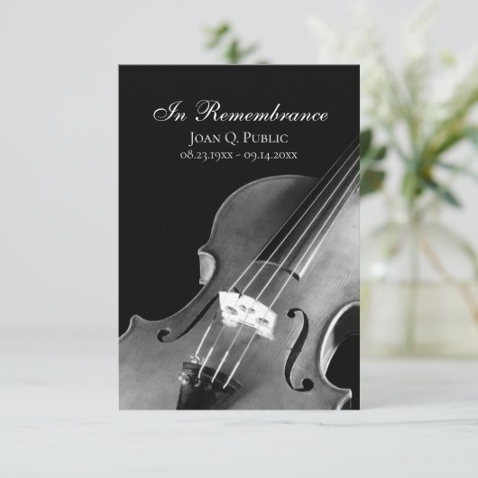 白黒ヴァイオリンミュージシャン葬儀悔やみや弔慰 サンキューカード (スタンド正面)