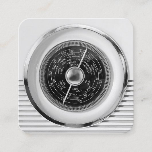 白黒ヴィンテージのイギリスの無線のダイヤル- スクエア名刺 (正面)