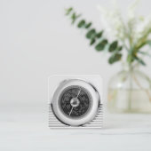 白黒ヴィンテージのイギリスの無線のダイヤル- スクエア名刺 (スタンド正面)