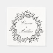 白黒ヴィンテージのエレガント葉 スタンダードカクテルナプキン (正面)