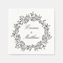 白黒ヴィンテージのエレガント葉 スタンダードカクテルナプキン