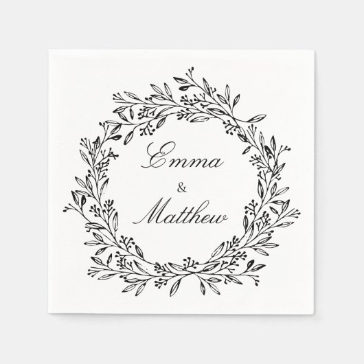 白黒ヴィンテージのエレガント葉 スタンダードカクテルナプキン (正面)