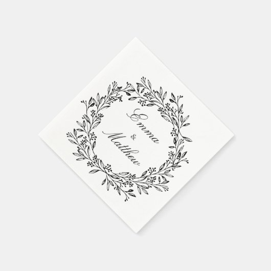 白黒ヴィンテージのエレガント葉 スタンダードカクテルナプキン (角)