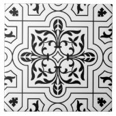 白黒ヴィンテージのステンシルパターン(の模様が)あるなプリント タイル (正面)