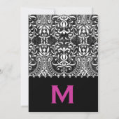 白黒ヴィンテージのダマスク織の結婚式招待状 招待状 (裏面)