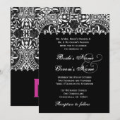 白黒ヴィンテージのダマスク織の結婚式招待状 招待状 (正面/裏面)
