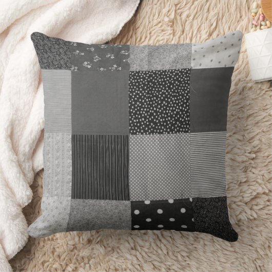 白黒ヴィンテージのパッチワークの生地のデザイン クッション (ブランケット)