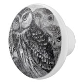 白黒ヴィンテージのフクロウの芸術 セラミックノブ (右)