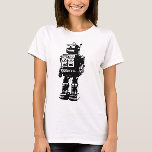 白黒ヴィンテージのロボット Tシャツ (正面)