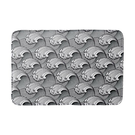 白黒ヴィンテージの日本のな波 バスマット (正面)