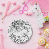 白黒ヴィンテージの花柄のプレート ペーパープレート (パーティー)