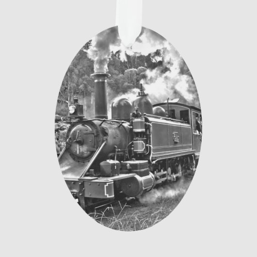 白黒ヴィンテージの蒸気の列車エンジン オーナメント (裏面)