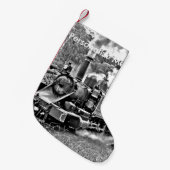 白黒ヴィンテージの蒸気の列車エンジン スモールクリスマスストッキング (正面 (吊り時))