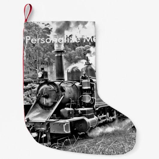 白黒ヴィンテージの蒸気の列車エンジン スモールクリスマスストッキング (正面)