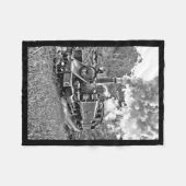 白黒ヴィンテージの蒸気の列車エンジン フリースブランケット (正面(横))