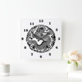白黒ヴィンテージアジアンドラゴンデコール時計 スクエア壁時計 (ホーム)