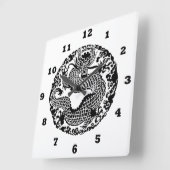 白黒ヴィンテージアジアンドラゴンデコール時計 スクエア壁時計 (傾斜)