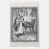 白黒ヴィンテージイラストレーションライディングフードウルフ キッチンタオル (縦)