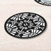 白黒ヴィンテージウェディングモノグラム ラウンドペーパーコースター (アングル)