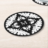 白黒ヴィンテージウェディングモノグラム ラウンドペーパーコースター (アングル)