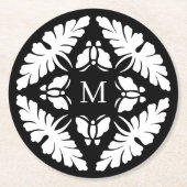 白黒ヴィンテージウェディングモノグラム ラウンドペーパーコースター (正面)
