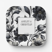 白黒ヴィンテージエレガントな結婚式テンプレート ペーパープレート (正面)