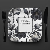 白黒ヴィンテージエレガントな結婚式テンプレート ペーパープレート