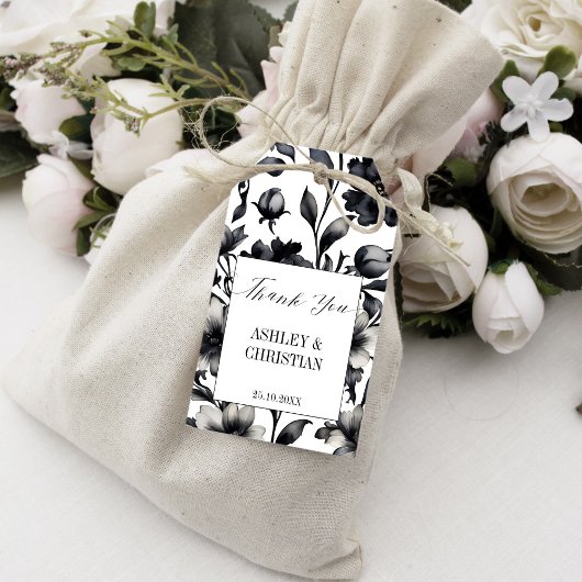 白黒ヴィンテージエレガントな結婚式 ギフトタグ