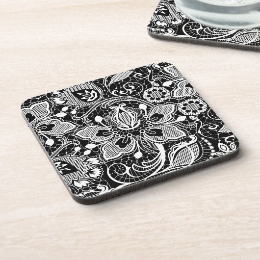 白黒ヴィンテージエレガントフローラレースデザイン コースター (左側)