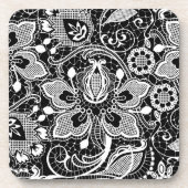 白黒ヴィンテージエレガントフローラレースデザイン コースター (正面)