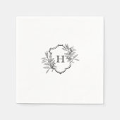 白黒ヴィンテージオリーブモノグラム スタンダードカクテルナプキン (正面)