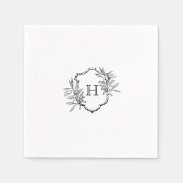 白黒ヴィンテージオリーブモノグラム スタンダードカクテルナプキン