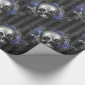 白黒ヴィンテージグランジフローラスカル ラッピングペーパー (角)