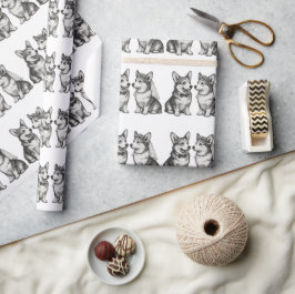 白黒ヴィンテージコお洒落ルギ結婚ズ ラッピングペーパー