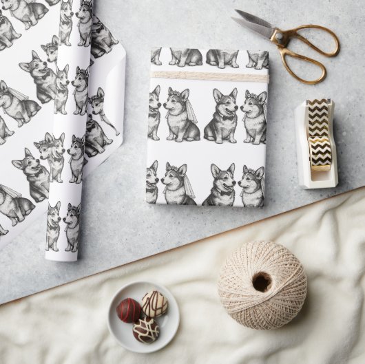 白黒ヴィンテージコお洒落ルギ結婚ズ ラッピングペーパー (クラフト)