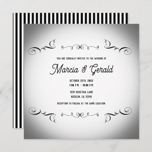 白黒ヴィンテージゴシック装飾結婚品 招待状 (正面/裏面)