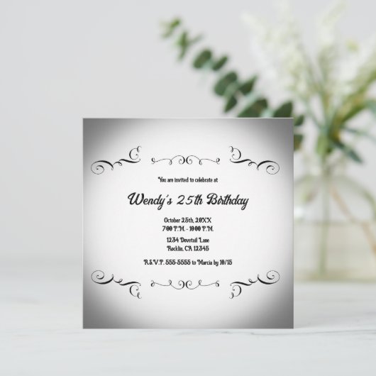 白黒ヴィンテージゴシック誕生日写真 招待状 (スタンド正面)