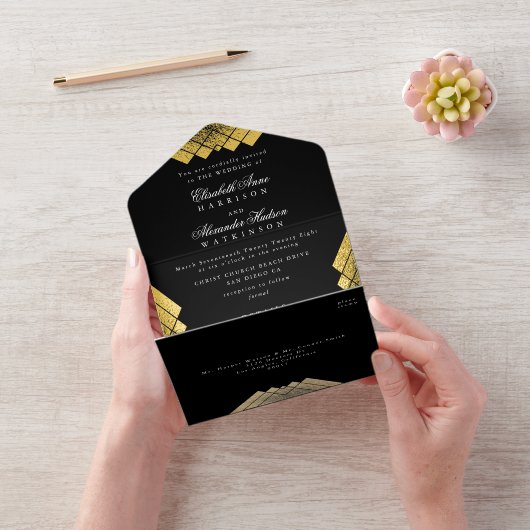 白黒ヴィンテージゴールドフォイルギャツビー結婚ズ オールインワン招待状 (ビデオ)