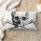 白黒ヴィンテージスカルとクロスボーン ランバークッション (ブランケット)