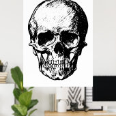 白黒ヴィンテージスカルイラストレーション ポスター (ホームオフィス)