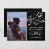 白黒ヴィンテージスクリプト写真の保存日付 案内ポストカード (正面/裏面)