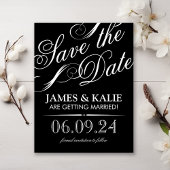 白黒ヴィンテージスクリプト日付の保存 案内ポストカード