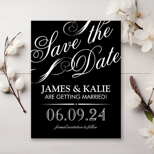 白黒ヴィンテージスクリプト日付の保存 案内ポストカード