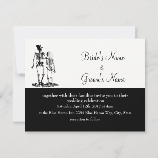 白黒ヴィンテージスケルトンゴシックウェディング招待 招待状 (裏面)