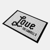 白黒ヴィンテージタイルデザインカスタムファミリー ドアマット (アングル)